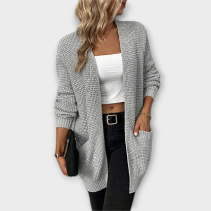 Nancy - Avslappnad Stickad Cardigan med Fickor