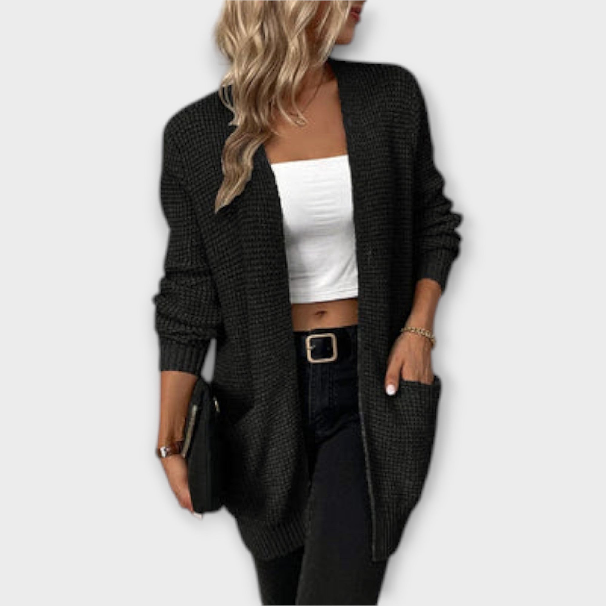Nancy - Avslappnad Stickad Cardigan med Fickor