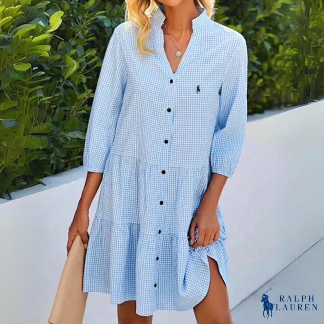 Sommarklänning Gingham V-ringad Knappklänning av R. Lauren