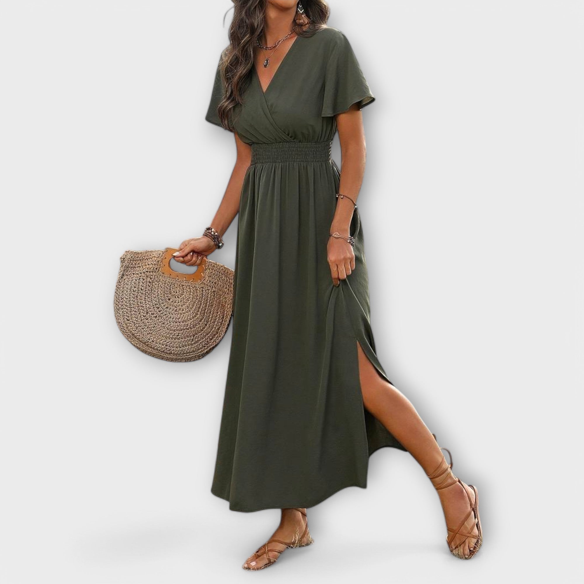 Heather - Elegant Boho Klänning med V-ringning och Långa Ärmar