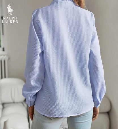 R. Lauren Ruffled Button-Up Shirt – Mjuk Texturerad Passform