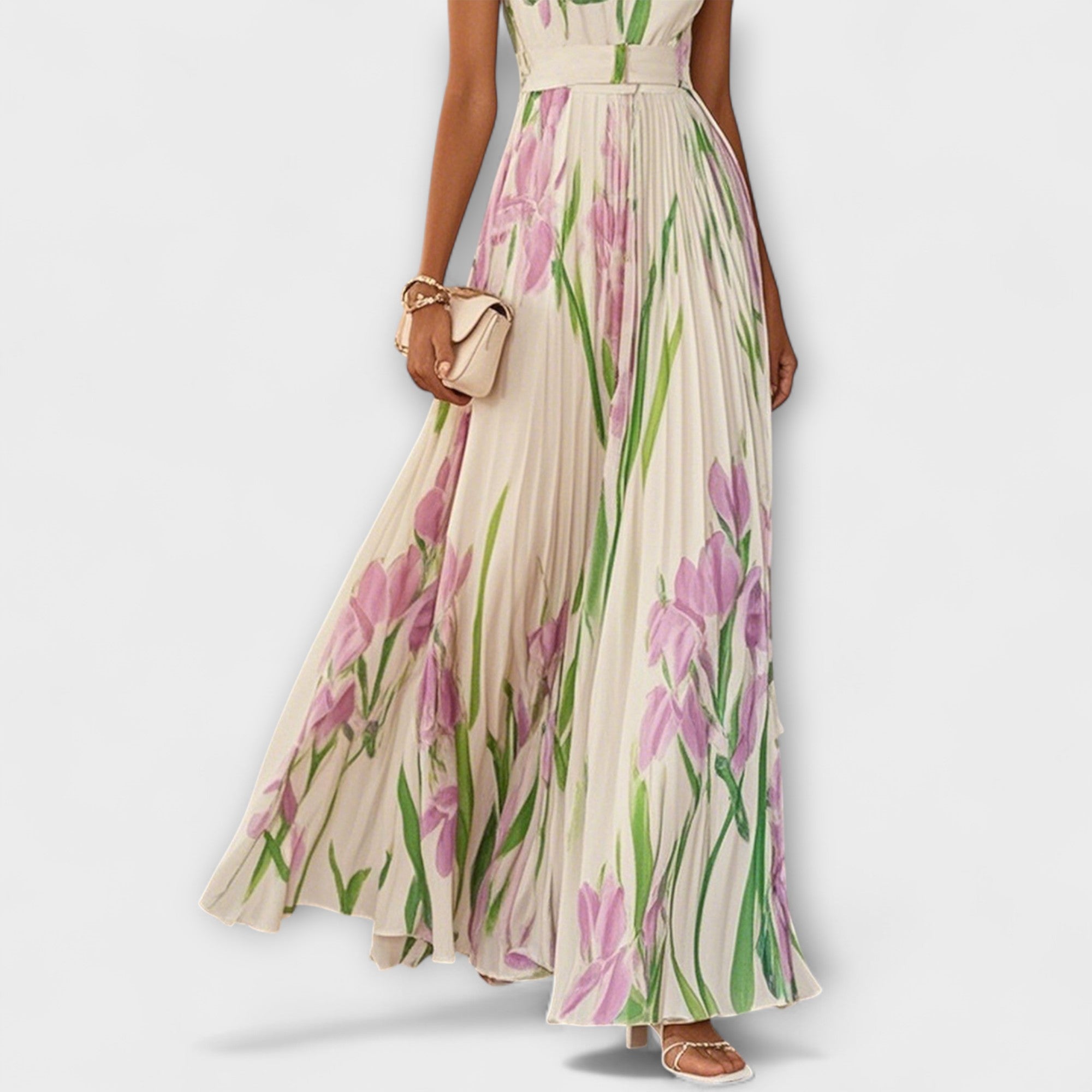 Faldig Blommig Chiffon Maxiklänning