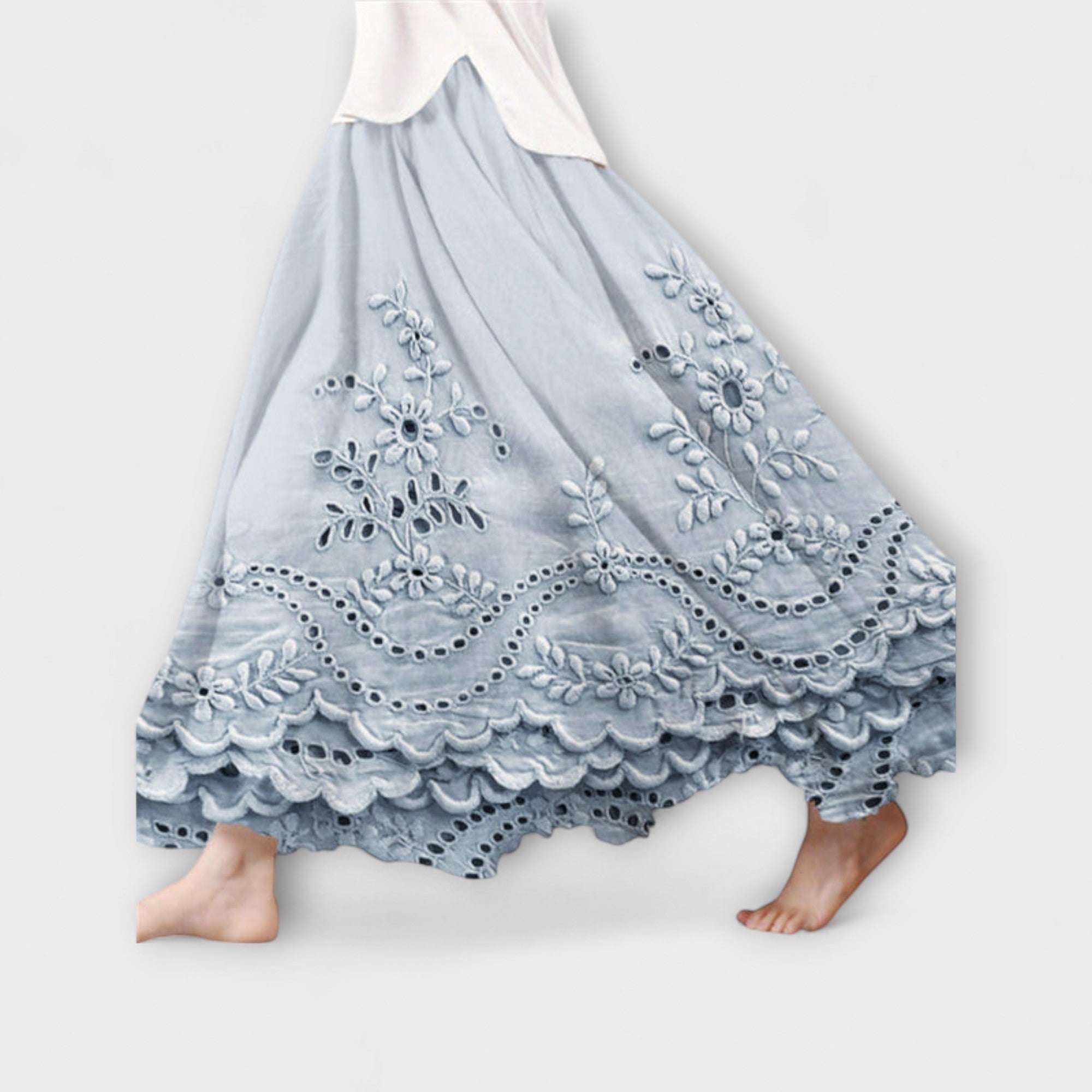 Luna – Boho Maxikjol med Broderi