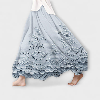 Luna – Boho Maxikjol med Broderi
