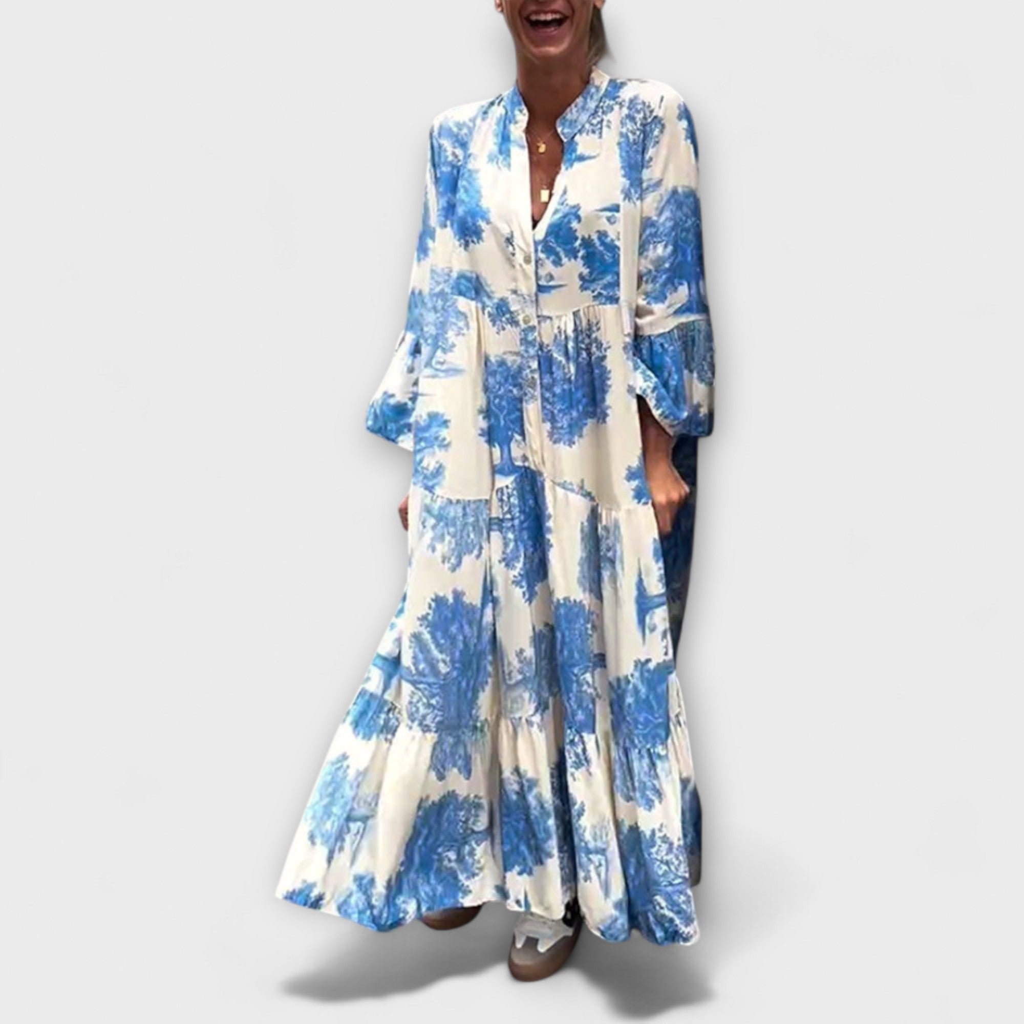 Nerina - Elegant Blommig Maxi Klänning