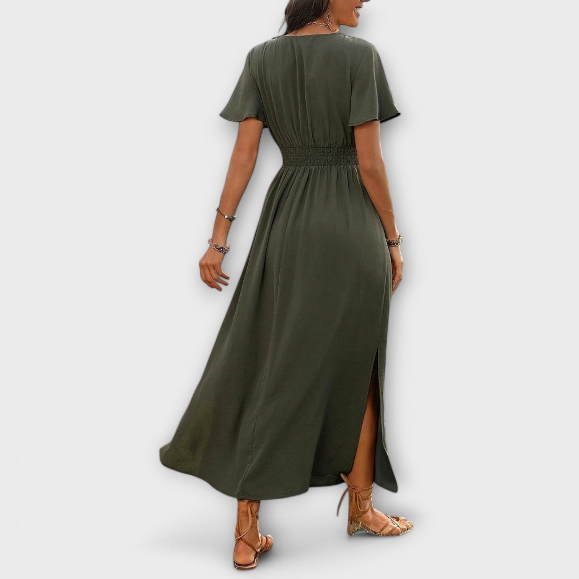 Heather - Elegant Boho Klänning med V-ringning och Långa Ärmar