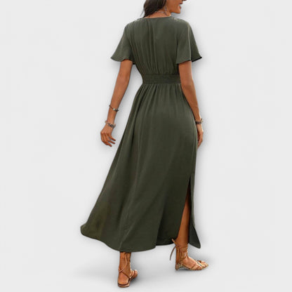 Heather - Elegant Boho Klänning med V-ringning och Långa Ärmar