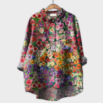 Magdalena - Handgjord Blus för Kvinna med Blommönster