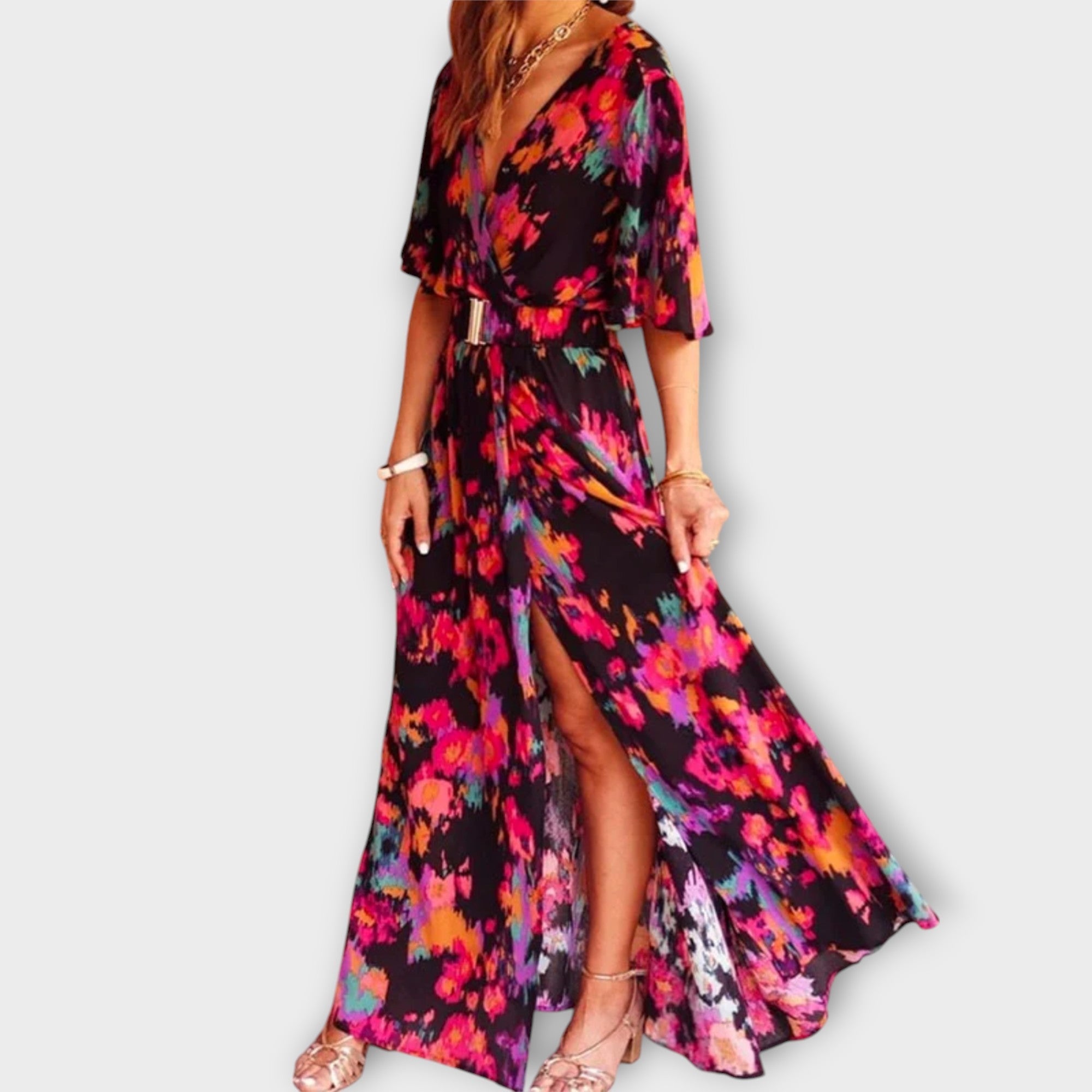 Sabine - Stilren Wrap Maxi Klänning med Flödande Design