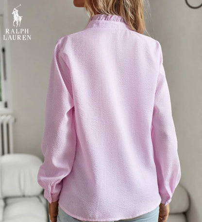 R. Lauren Ruffled Button-Up Shirt – Mjuk Texturerad Passform