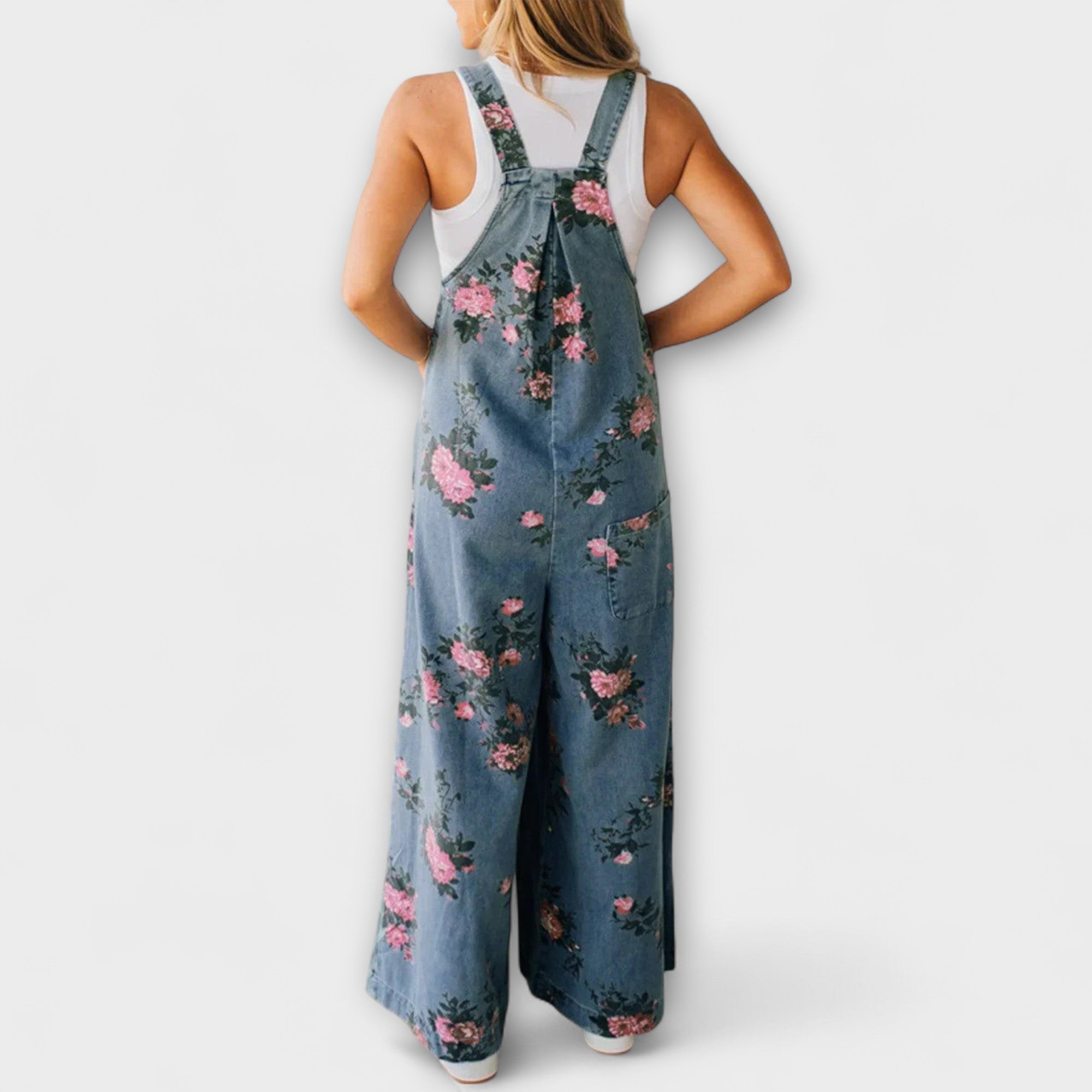 Bethany - Blommönstrad Vid Denim Hängselbyxor
