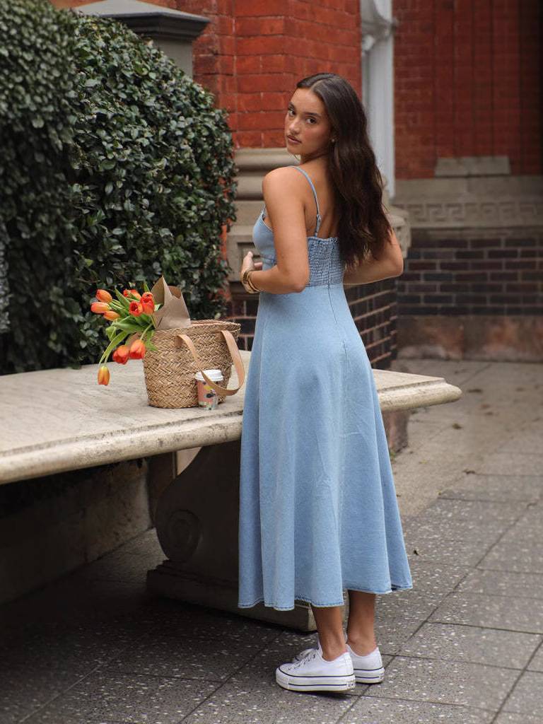 Lux - Denim Blå Off-Shoulder Klänning