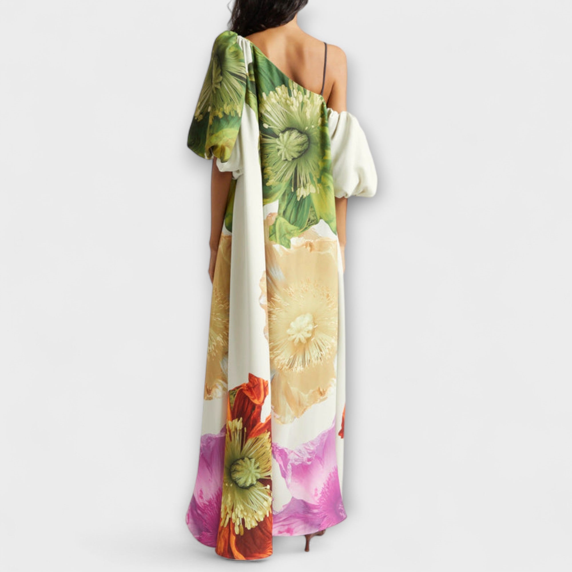 Melodi - Asymmetrisk Blommig Maxi Klänning