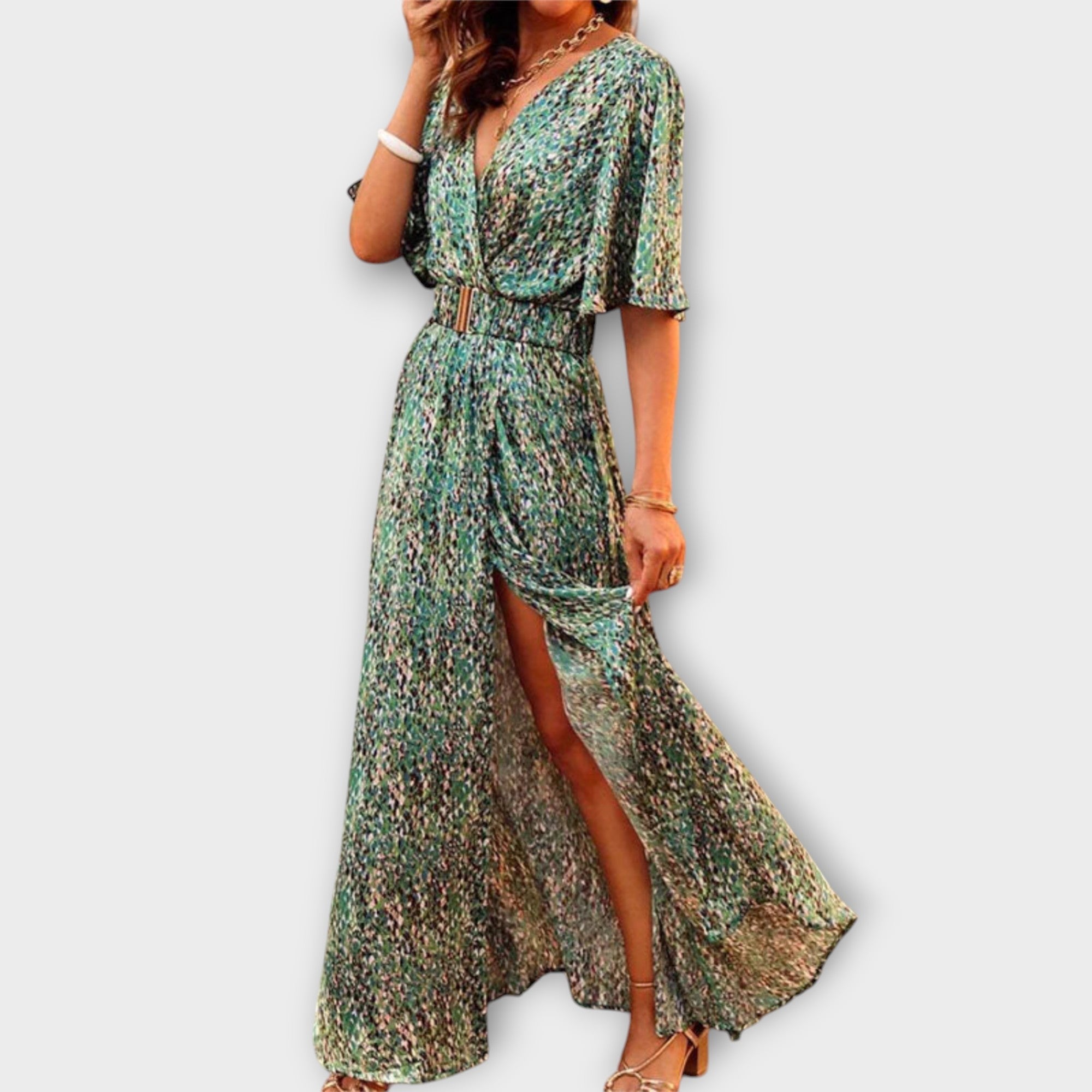 Sabine - Stilren Wrap Maxi Klänning med Flödande Design