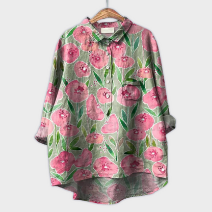 Magdalena - Handgjord Blus för Kvinna med Blommönster