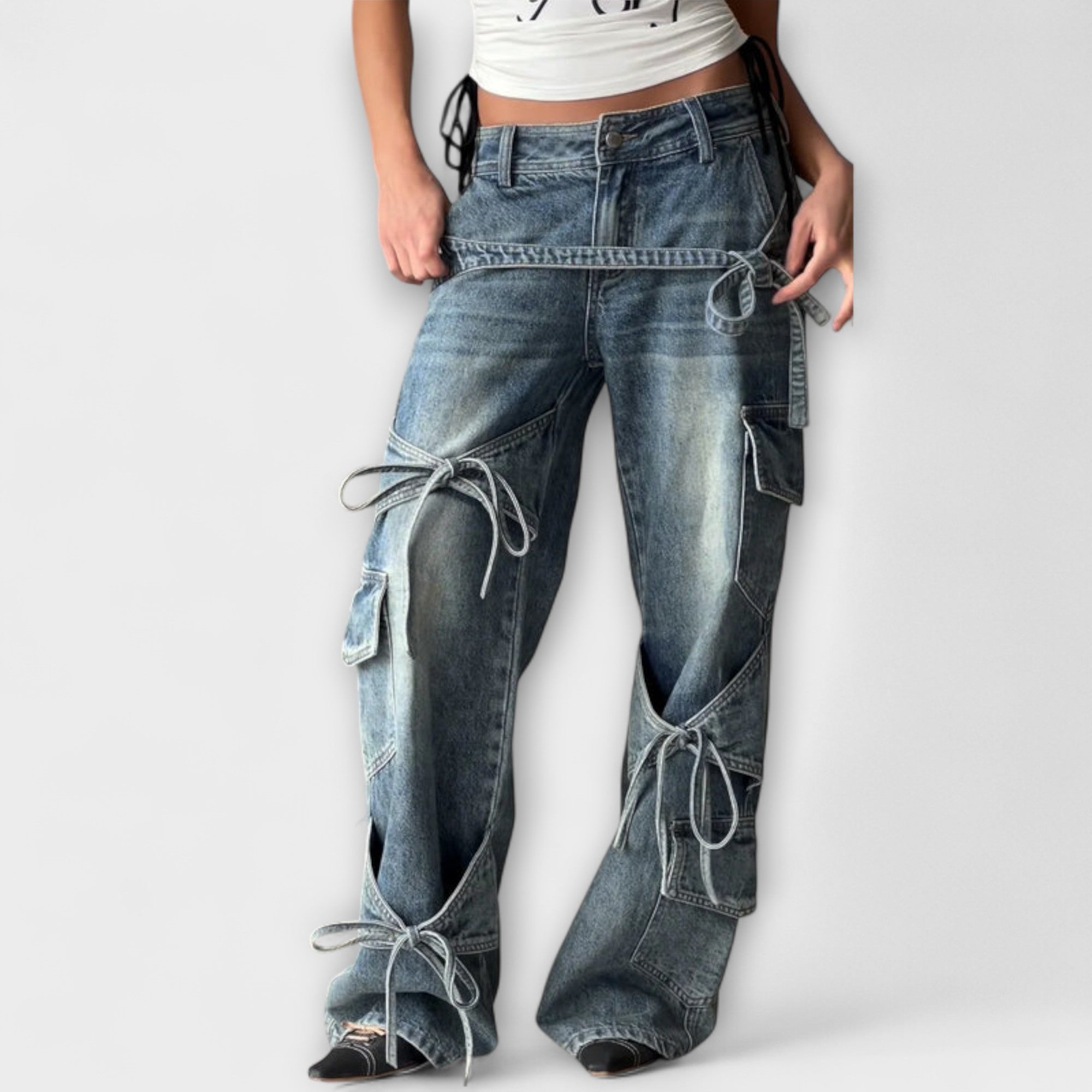 Paloma - Utility Denim Jeans med Knutdetalj