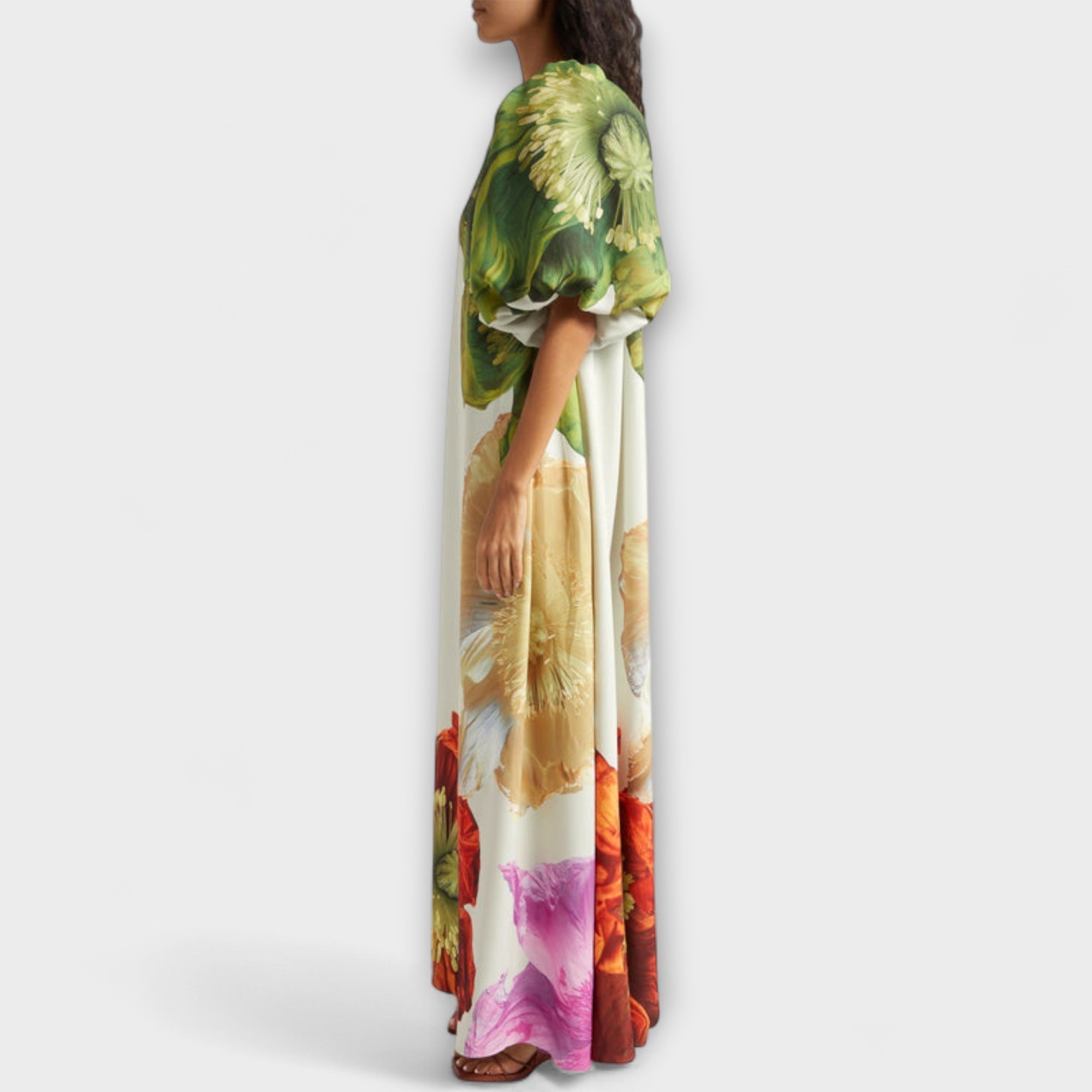 Melodi - Asymmetrisk Blommig Maxi Klänning