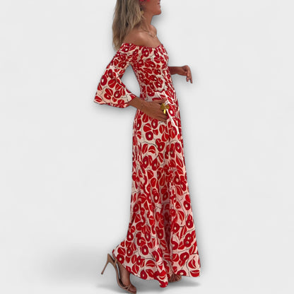 Bella - Off-Shoulder Klänning med Havblommor