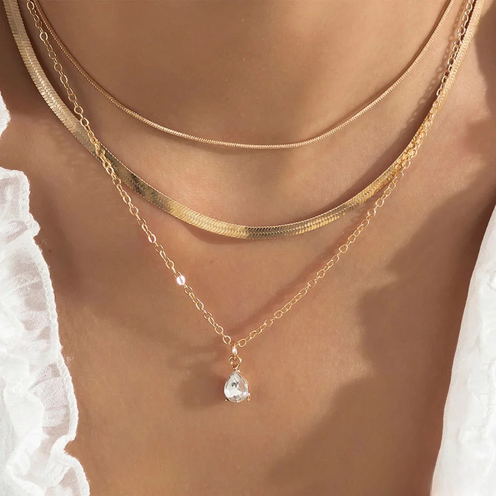 Lagerhalsband med Guld Zirkonia Hänge