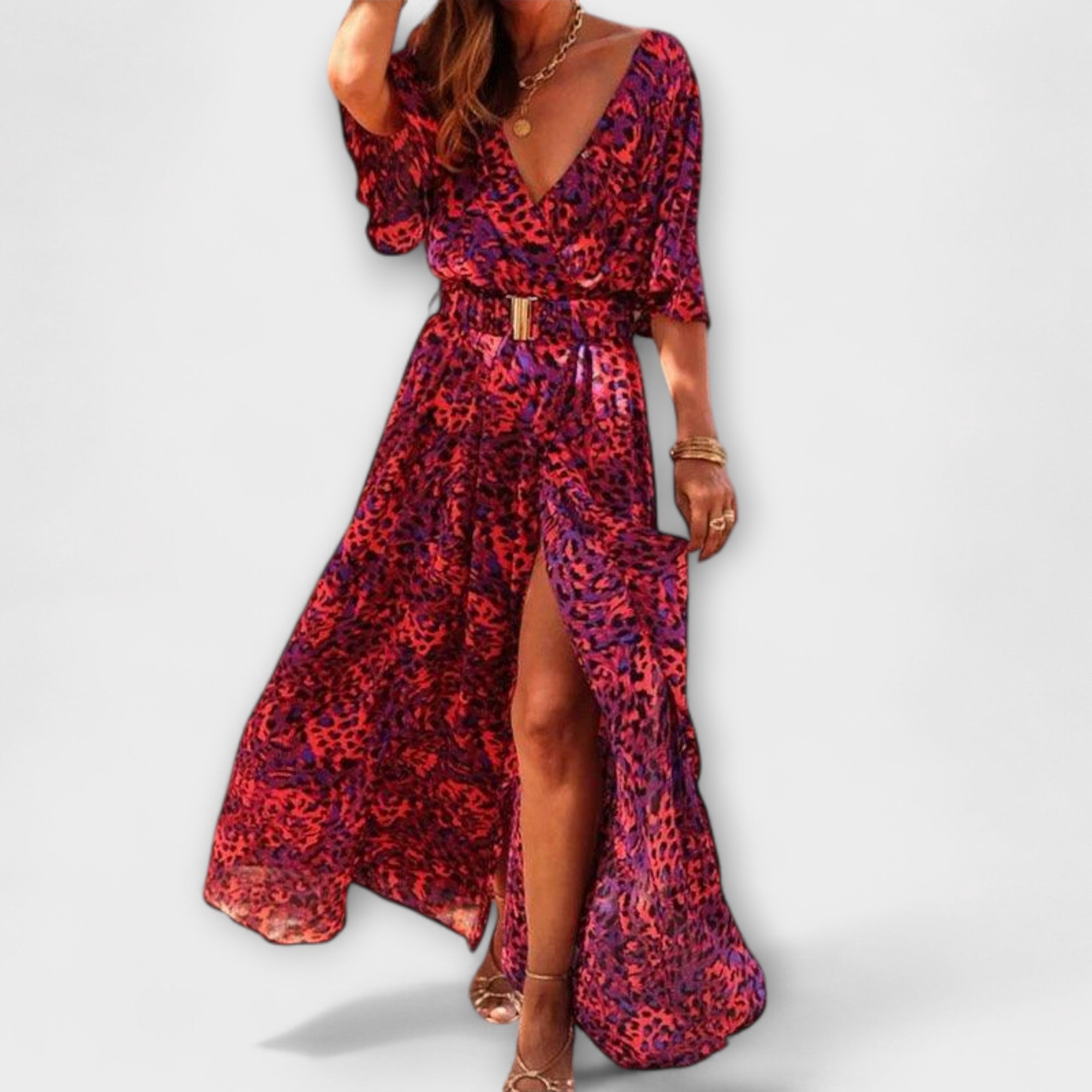 Sabine - Stilren Wrap Maxi Klänning med Flödande Design