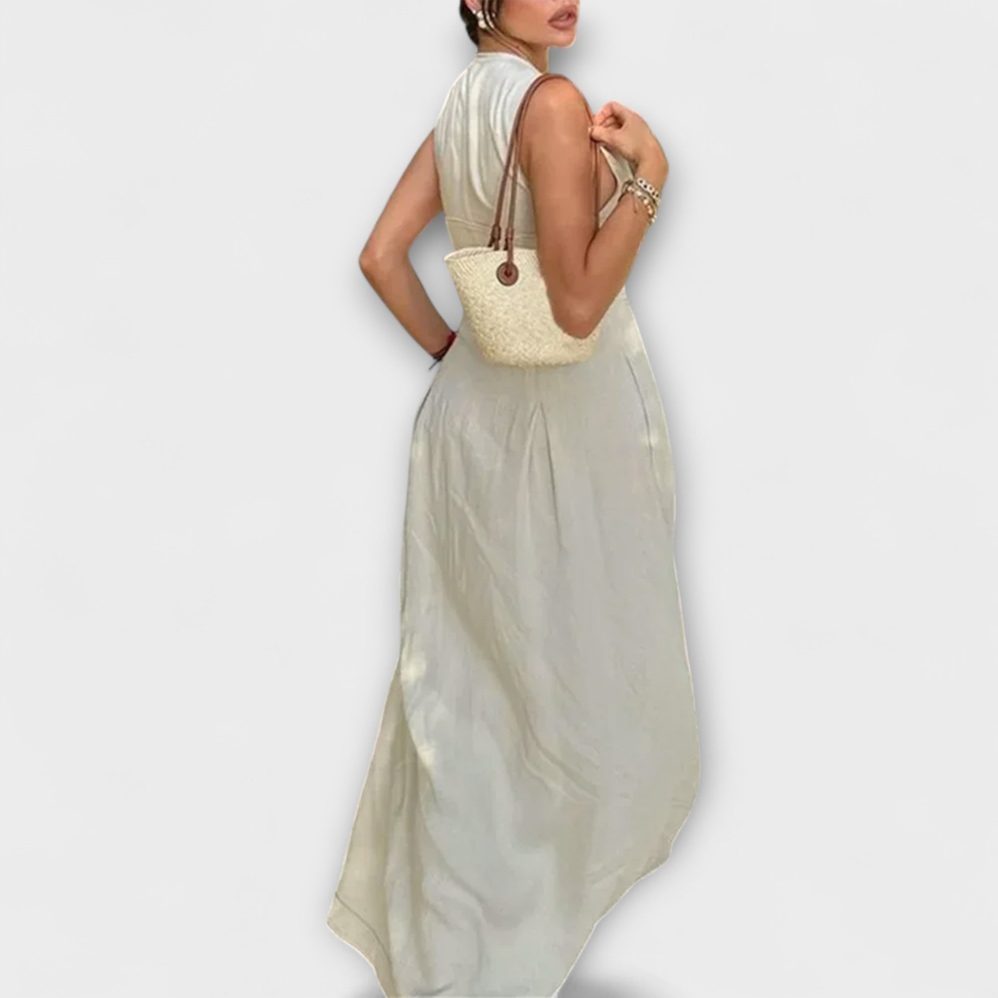 Ärmlös Plisserad Bodycon Midi Klänning