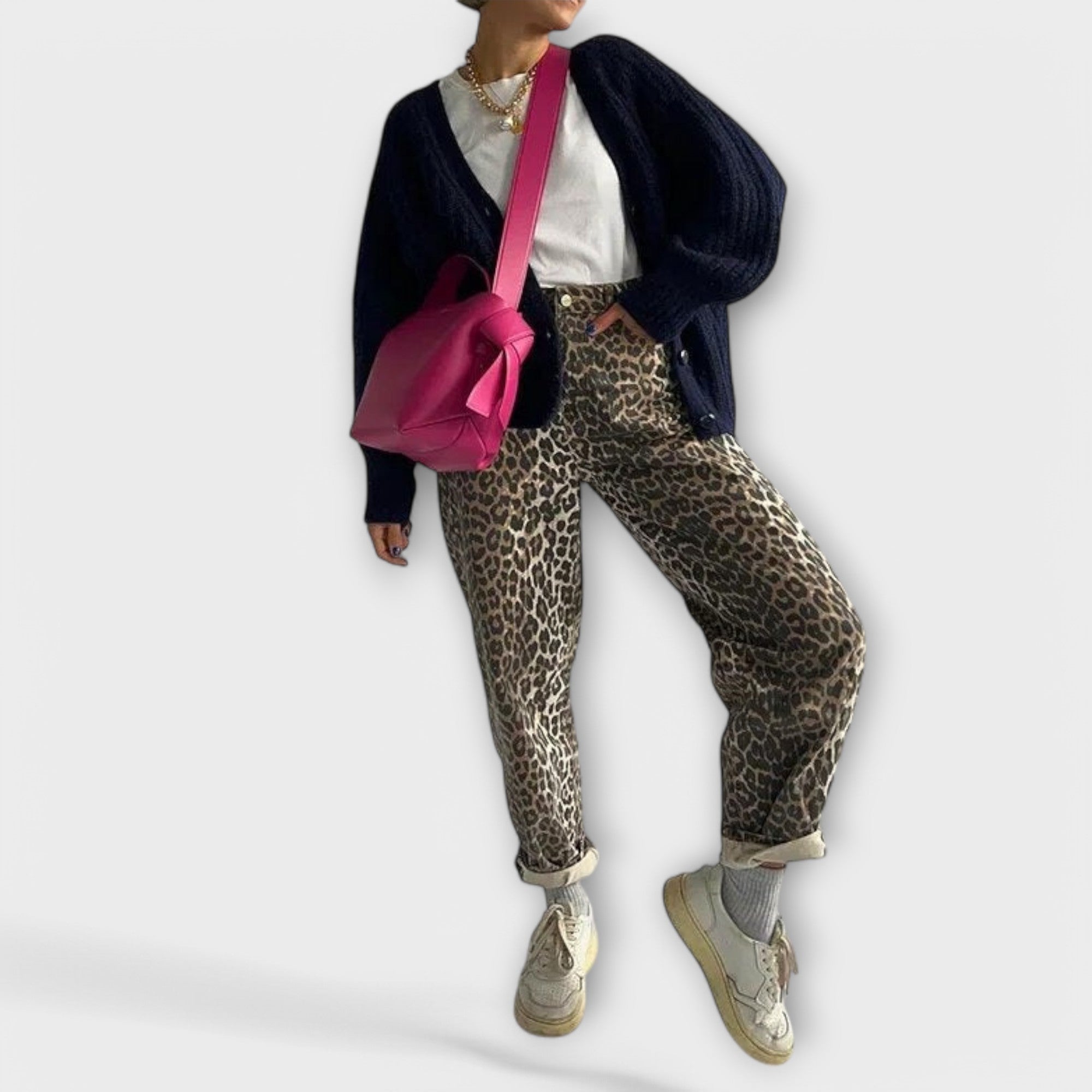 Chandra - Vintage Jeans med Leopardtryck