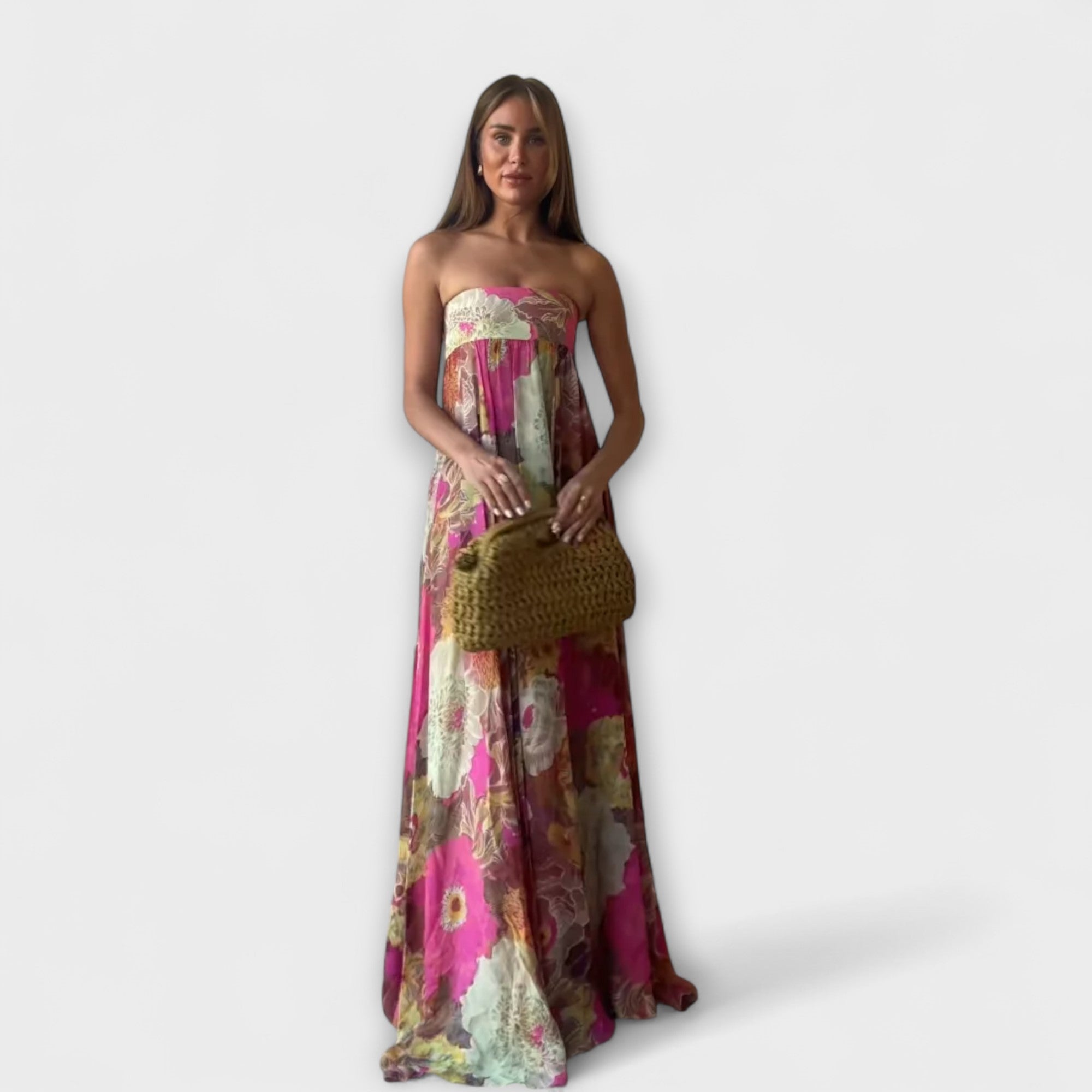 Chic Retro Strapless Plisserad Maxiklänning