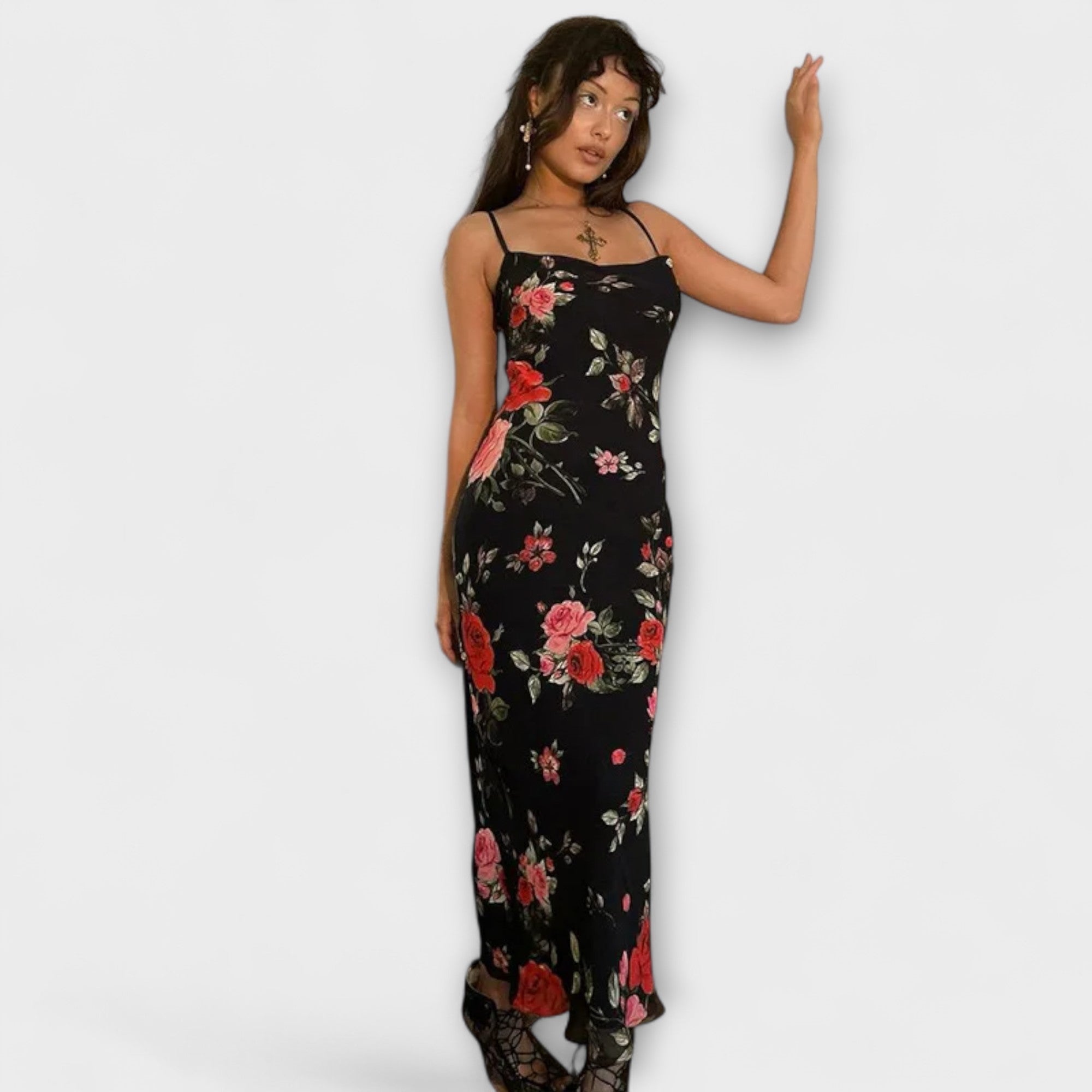 Blommönstrad Spaghetti Strap Bodycon Klänning