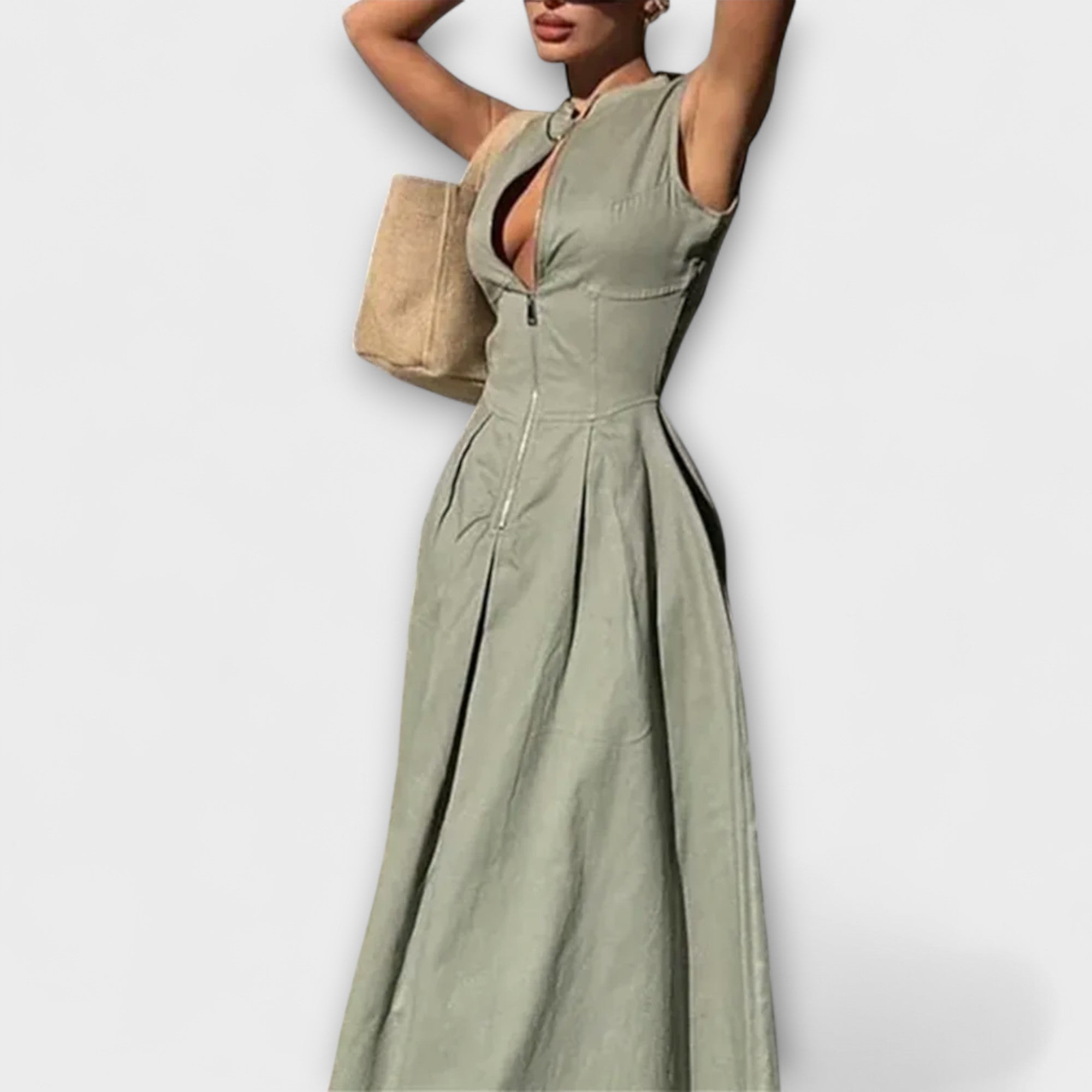 Ärmlös Plisserad Bodycon Midi Klänning