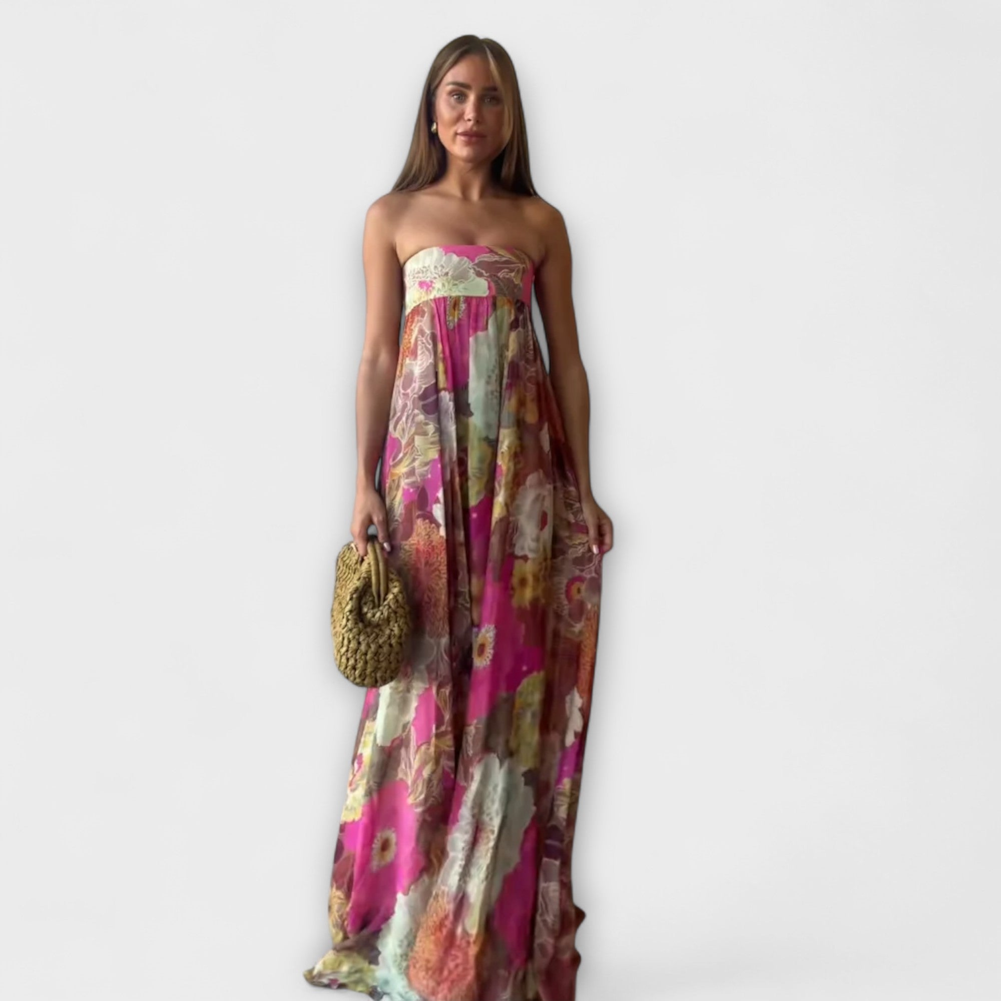 Chic Retro Strapless Plisserad Maxiklänning