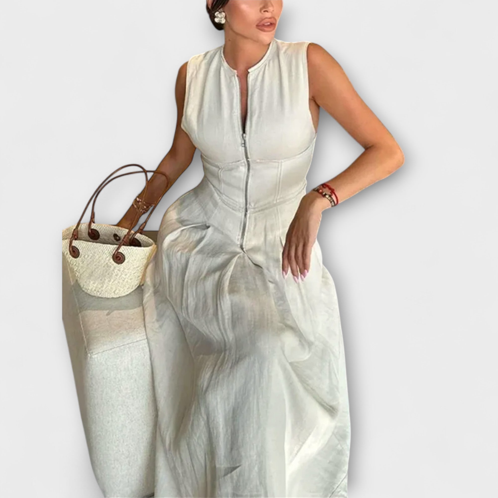 Ärmlös Plisserad Bodycon Midi Klänning