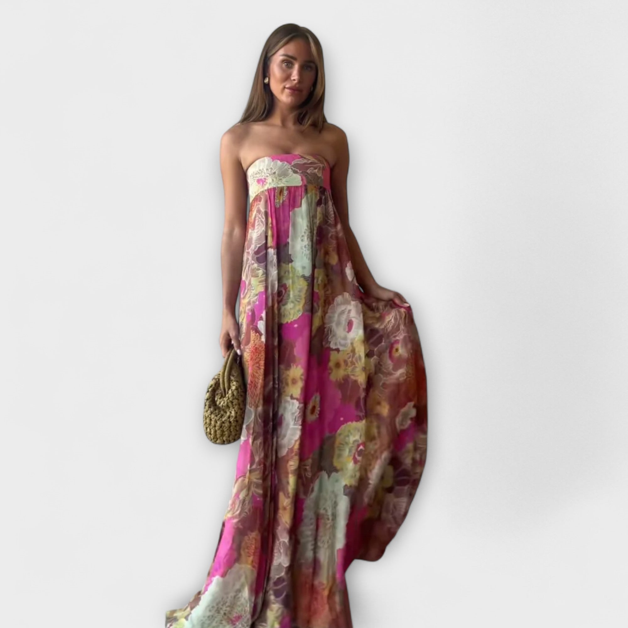 Chic Retro Strapless Plisserad Maxiklänning