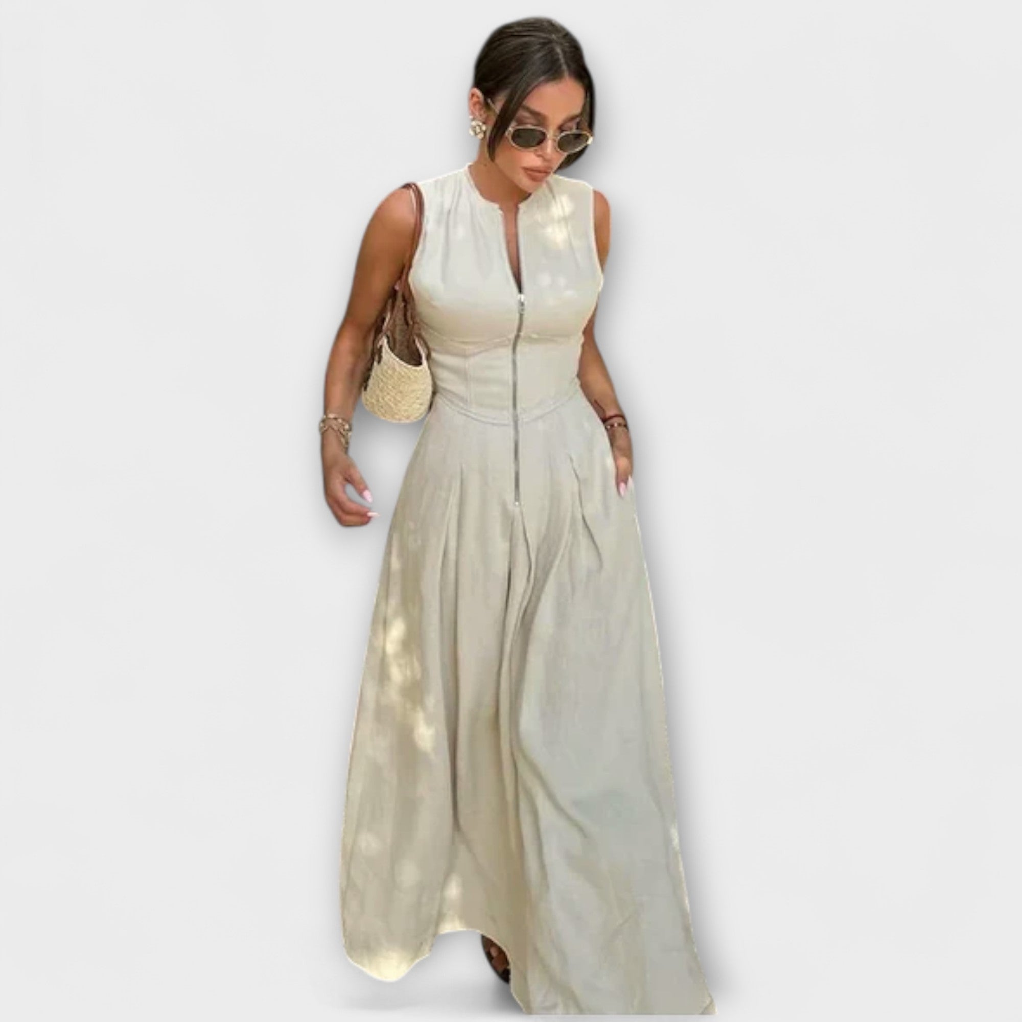 Ärmlös Plisserad Bodycon Midi Klänning