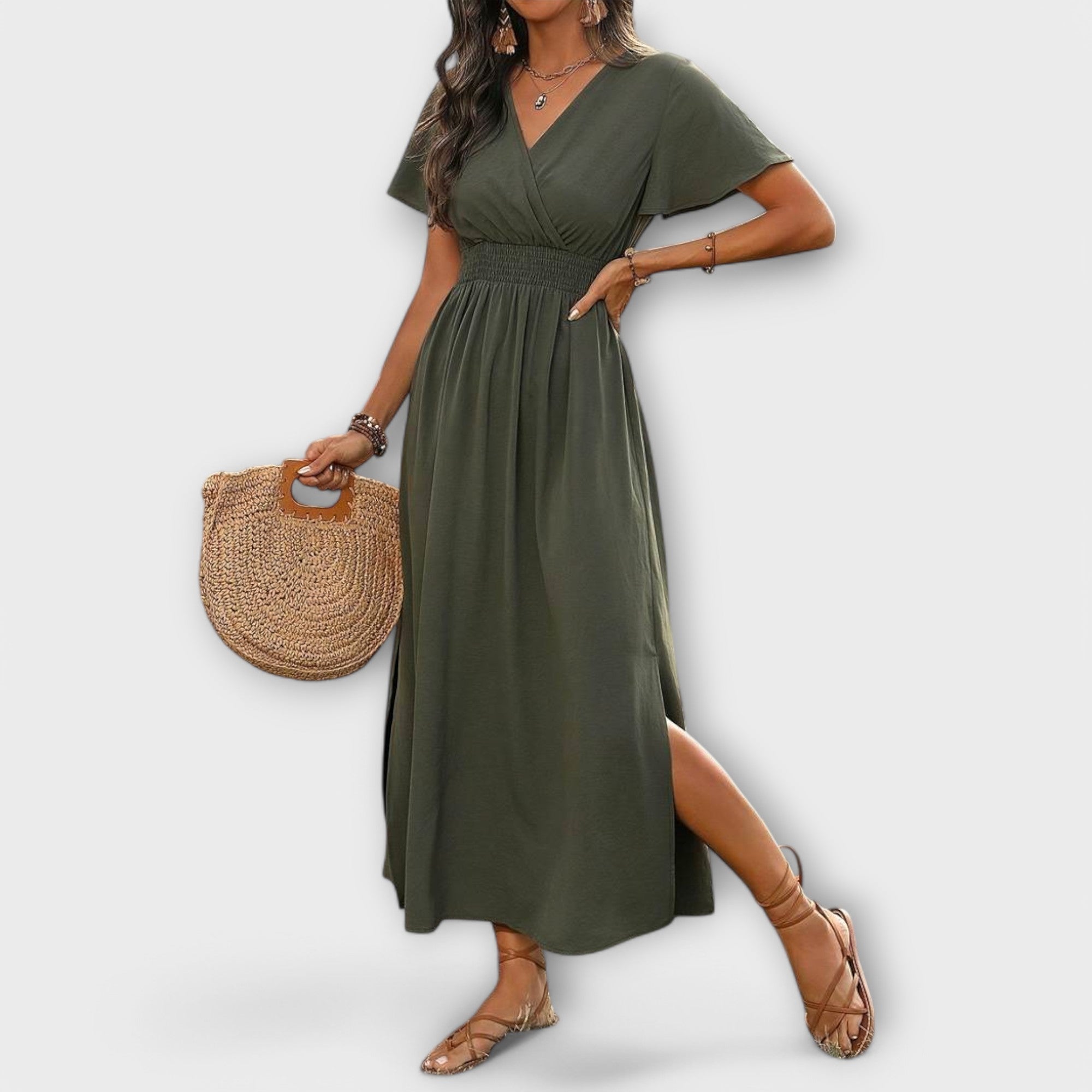 Heather - Elegant Boho Klänning med V-ringning och Långa Ärmar