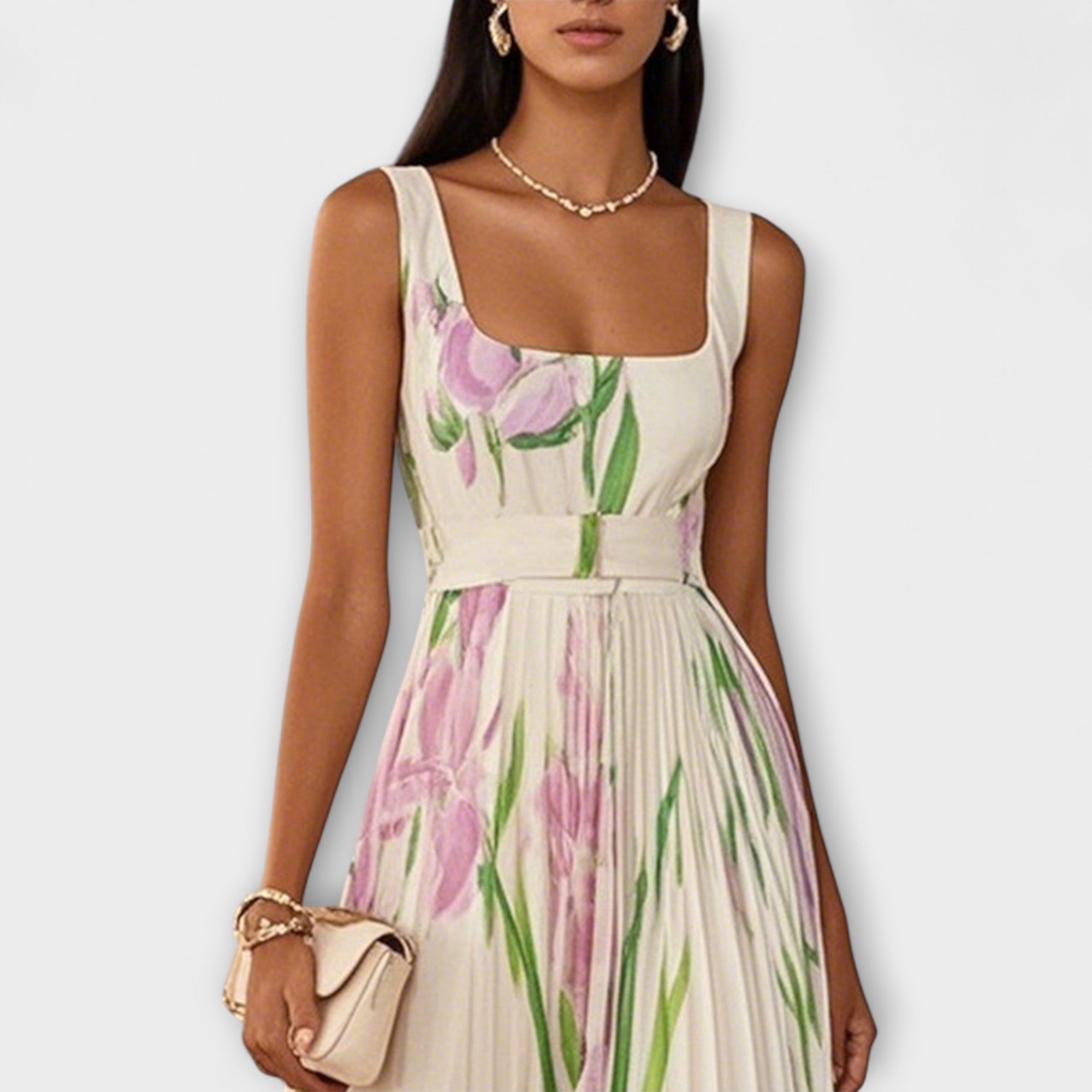 Faldig Blommig Chiffon Maxiklänning