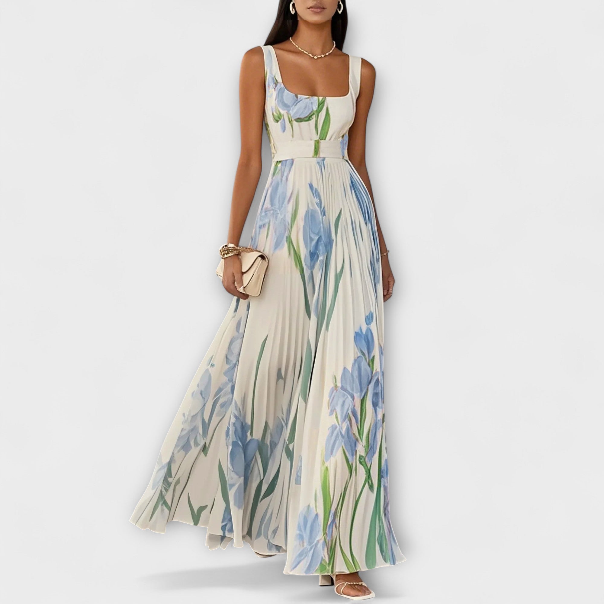 Faldig Blommig Chiffon Maxiklänning