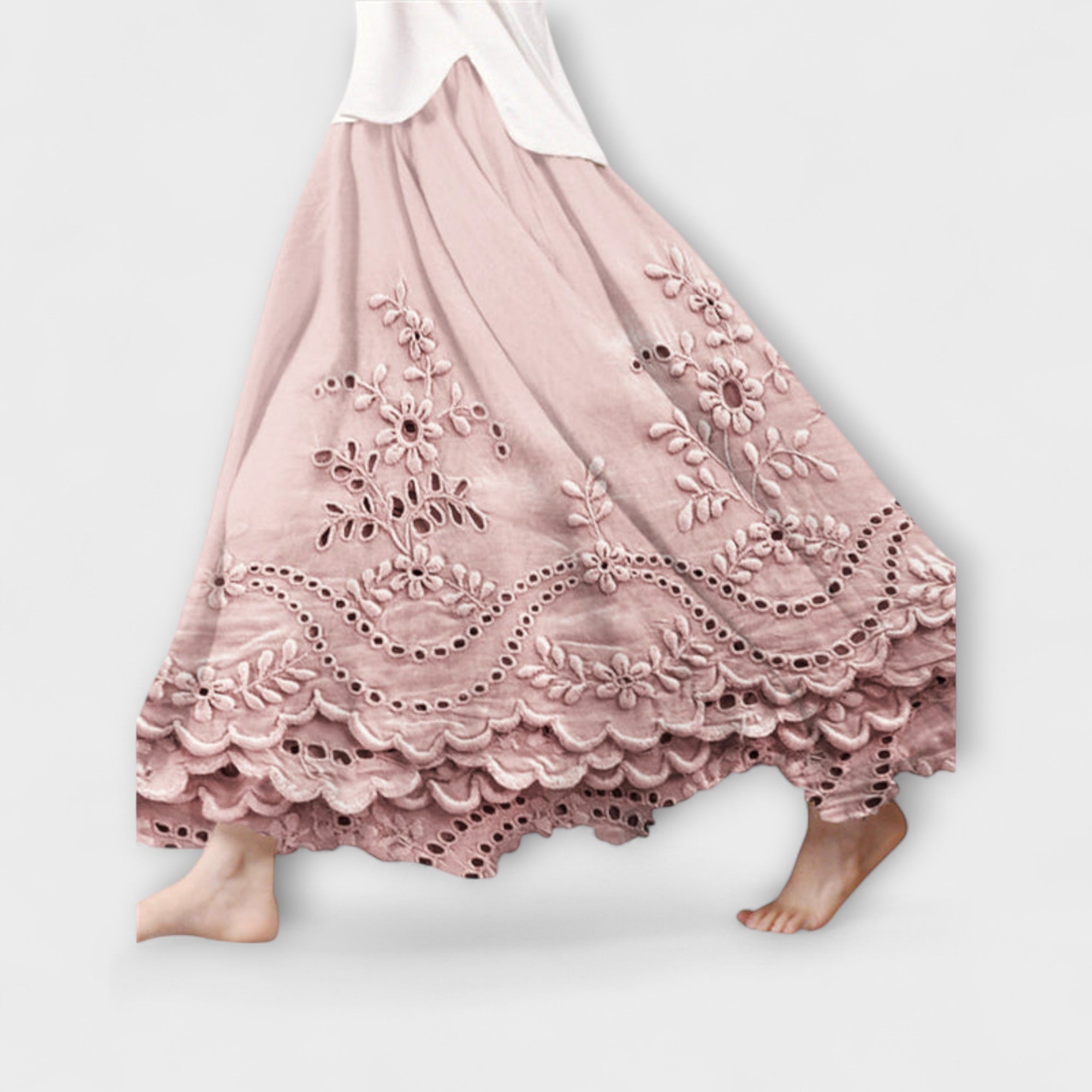 Luna – Boho Maxikjol med Broderi
