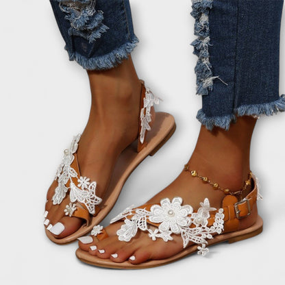 Boho - Bekväma Sandaler med Blommor & Ankelrem