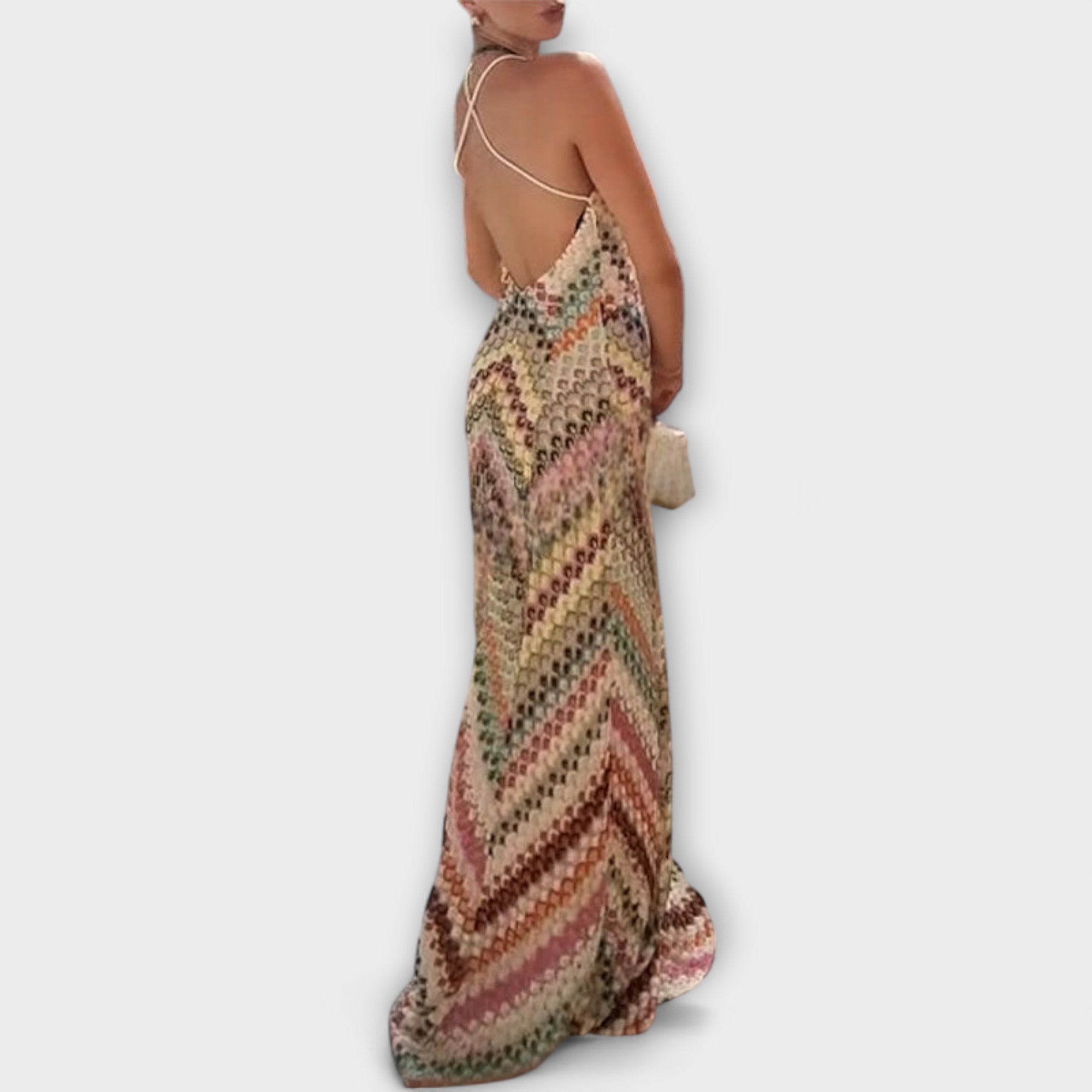 Remi - Missoni Färgglad Houndstooth Mönster Maxi Klänning