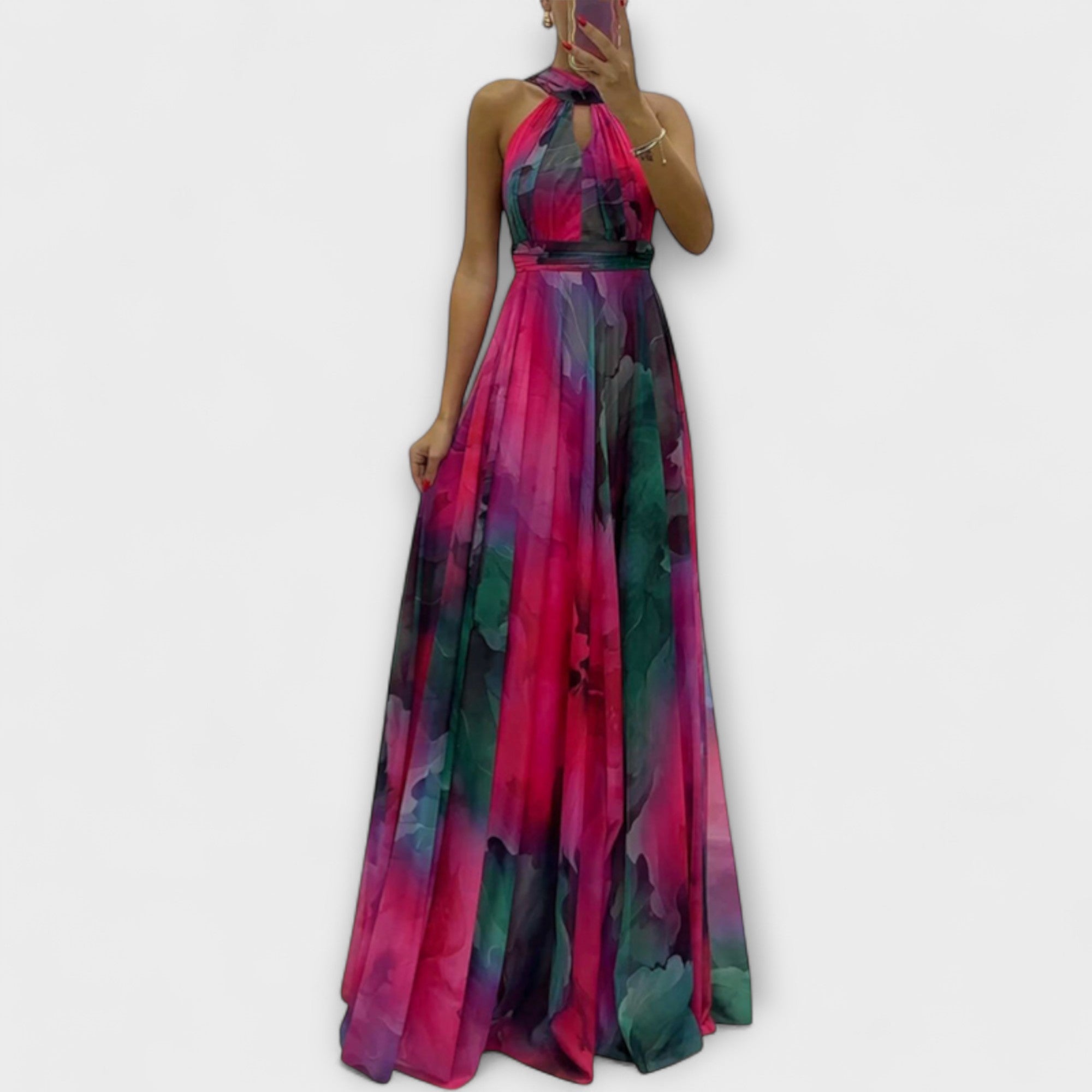 Isalie – Chiffon Maxiklänning med Blommönster