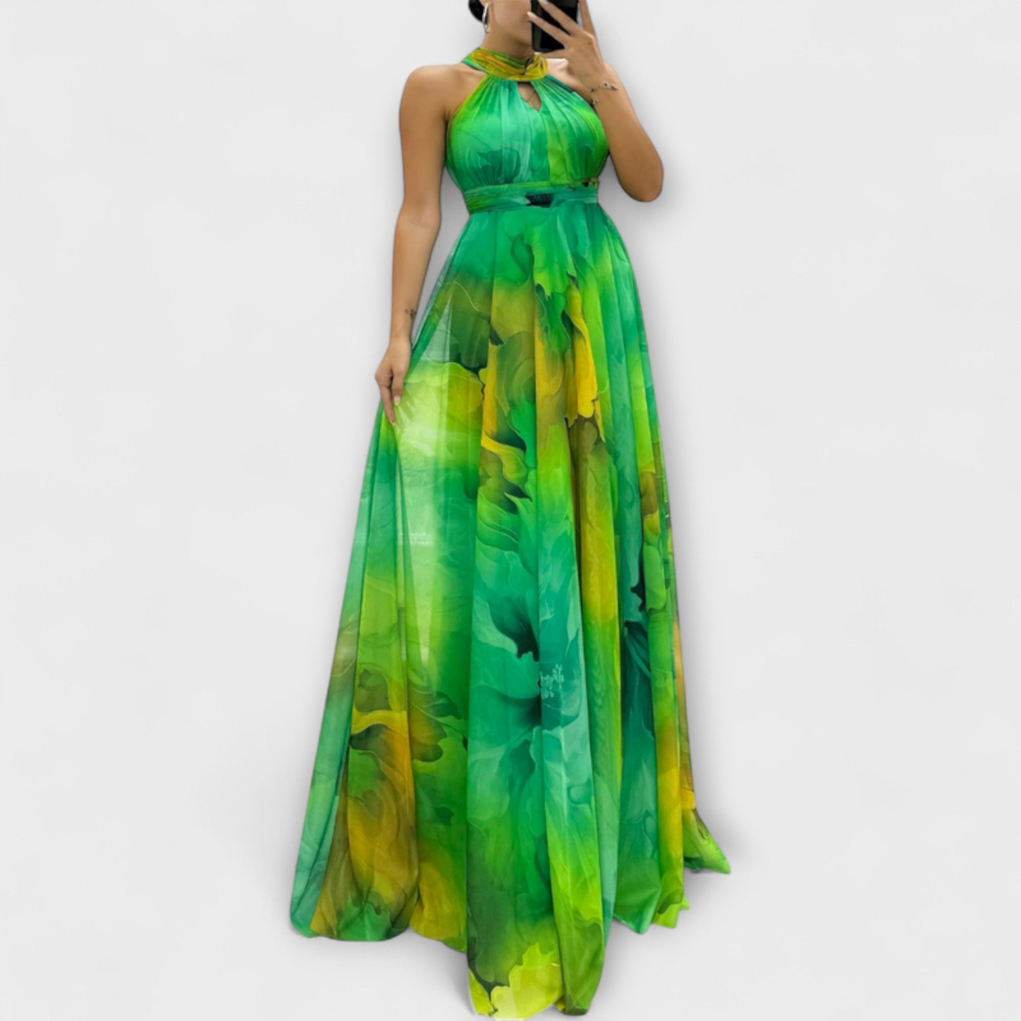Isalie – Chiffon Maxiklänning med Blommönster