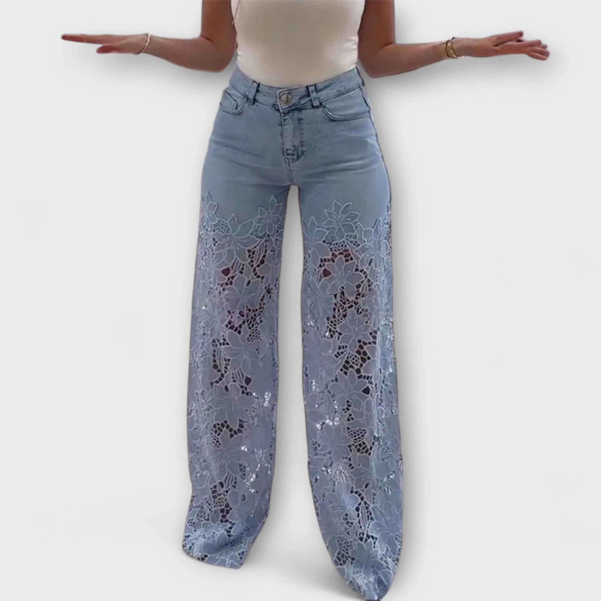 Trendy Spets Patchwork Jeans