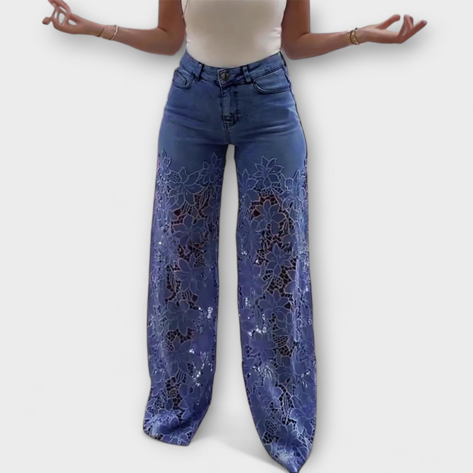 Trendy Spets Patchwork Jeans